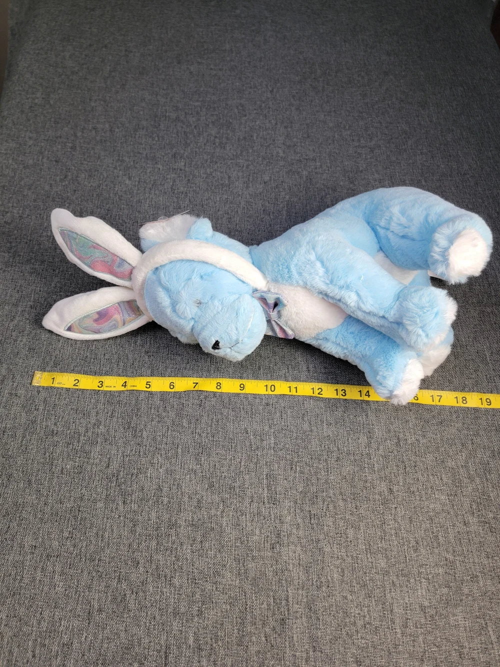 FAO Schwarz Light Blue and White Plush Puppy with Bunny Ears